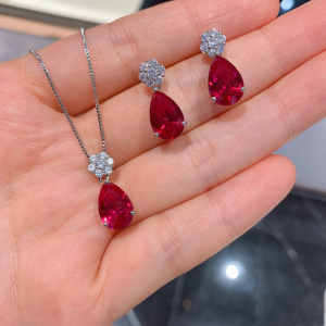 QTT Natural Pigeon Blood Red CZ Jewelry Sets S Ring Pendant Necklace Earrings Set  Fashion Jewelry Suitable For Women
