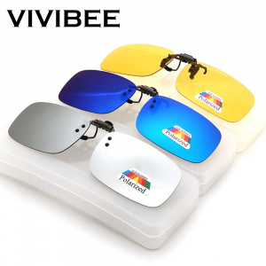 VIVIBEE Mirror Flip up Clip on Sunglasses for Men Polarized Lens Metal Clips Night Vision Safe Driving UV400 Glasses for Women