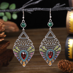 Multilayer Classic Women's Colorful Crystal Earrings For Women Fashion Jewelry Carved Hollow Vintage Bohemia Wedding Earrings
