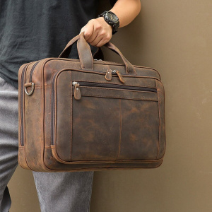 Luufan Genuine Leather Briefcase For Man Crazy Horse Leather 17 inch Laptop Business Handbag Cowhide Male Tote Big Shouler Bags