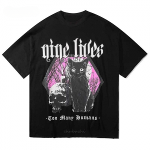 UNSETTLE Harajuku T-shirts Summer Men/Women Hip Hop Gothic Funny Print cat Tshirt Streetwear t shirt Short Sleeve Tee Top