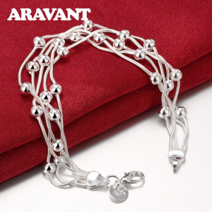 New Fashion 925 Silver Smooth Bead Bracelet Chain For Women Wedding Fashion Jewelry Gifts