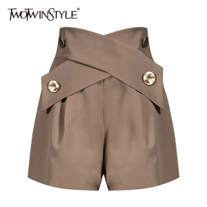 TWOTWINSTYLE Elegant Patchwork Women Shorts High Waist Asymmteircal Hit Color Loose Short Pants For Female Clothes Fashion Tide