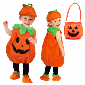 Halloween Cosplay Pumpkin Costume Baby Boy and Girls Toddler Kid Pumpkin Print Sleeveless Romper Jumpsuits Party Clothing