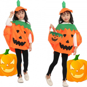 Boy Girl Halloween Costume Adult Non Woven Clothes with Hat Children Pumpkin Outfit Kids Photography Props Novelty Clothing Set