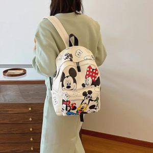 Disney Mickey PU Leather Backpack Classic Cartoon Laptop Bag Minnie Mouse Large Capacity School Bag for Women Fashion Tote Bag