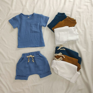 Organic Cotton Baby Clothes Set Casual Tops Shorts For Boys Girls Set Unisex Toddlers 2 Pieces Kids Baby Outifs Clothing