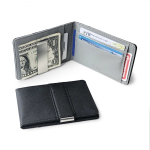 Bifold Leather Wallet ID Credit Card Purse Cash Holder Purse with A Metal Clamp