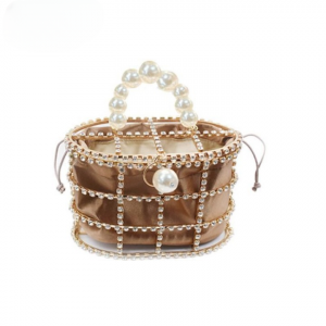 YYW Pearl Handbags Women Totes Bag Gold Bucket Bags Metal Clutches Crystal Evening Purses Wedding Bridal Handbags Luxury Clutch