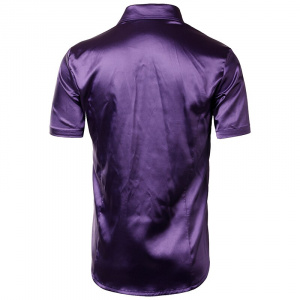 Purple Silk Satin Shirt Men 2020 Summer New Short Sleeve Slim Fit Mens Dress Shirts Casual Smooth Party Event Chemise Homme 2XL