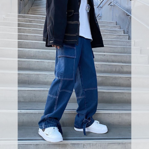 LINHUA Men Wide Leg Jeans Mens cargo pants Hip Hop Streetwear New Loose Straight Baggy Denim Pants Male work jeans