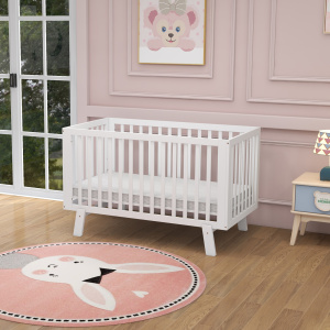 Rubber Wood Baby Crib with Adjustable Mattress Heights and Guardrails - Additional Image