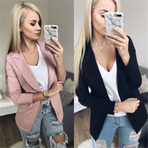 Fashion Autumn Women Solid Blazers and Jackets Work Office Lady Suit Slim White Black None Button Business female blazer Coat