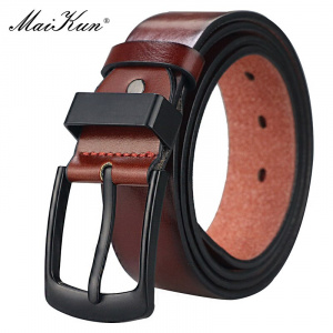 Maikun Men's Vintage Casual Belt Black Pin Buckle Student Versatile Leather Wide Belt