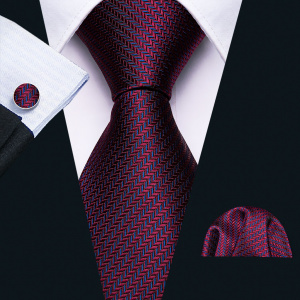 Red Silk Wedding Necktie Jacquard Woven Striped Ties For Men Tie Handkerchief cufflink set Barry.Wang Fashion Designer FA-5028