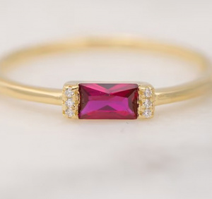 Ruby Dainty Baguette Stacking Ring, Gold Minimalist Ring, Simple Ruby Ring, Sterling Silver Ring, Thin Ring