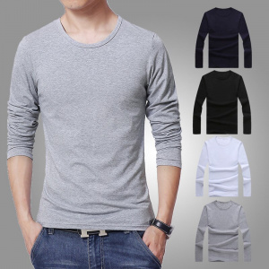 Solid Color Long Sleeve Round Neck Slim T-shirt for Men