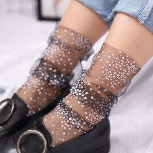 Sexy Lace Mesh Fishnet Socks Mixed Fiber Transparent Stretch Elasticity Ankle Net Yarn Thin Women Cool Socks 1pair=2pcs slu08