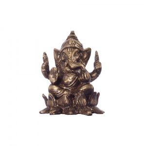 Antique Finish Brass Lord Ganesha on Lotus