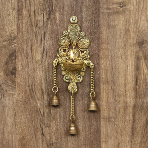 Brass Wall Hanging Diya With Antique Finish