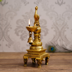 Brass Peacock Diya Stand Handcrafted Antique Finish Decorative