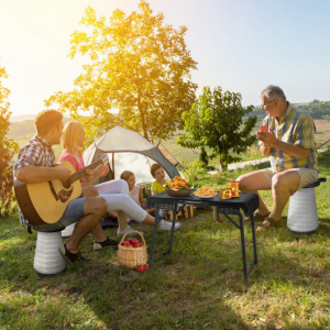 3 Pieces Folding Camping Table Stool Set with 2 Retractable LED Stools-Black