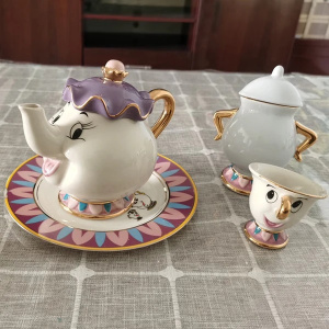 Cartoon Beauty and the Beast Bone China Tea Set Mrs. Potts Teapot and Chip Coffee Cups