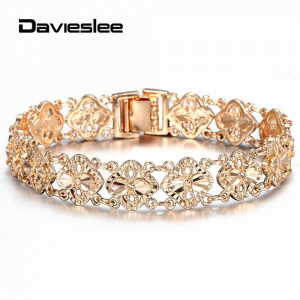 Bracelet Bangle for Women Ladies 585 Rose Gold Fashion Cut Out Carved Flower Heart Oval Wristband Jewelry Party Gift 20cm DCBM04