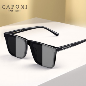 CAPONI Anti Reflective Black Square Sunglasses for Men with UV400 Protection