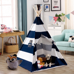 5' White and Blue Portable Indoor and Outdoor Play Tents for Kids