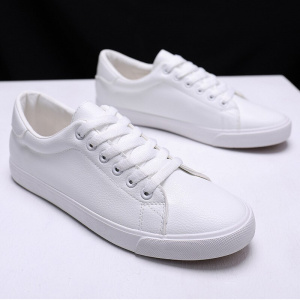 Men's Pure White Leather Sneaker Sports Leisure Board Shoes Lace-up Men Shoes Lightweight Comfortable Breathable Walking Sneaker