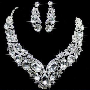Women Luxury Wedding Prom Bridal Jewelry Sets African Beads Rhinestone Wedding Necklace Earrings Bracelet Sets Accessories