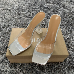 Fashion Sandals PVC Crystal Open Toed High Heels Women Transparent Heel Sandals Slippers Pumps 10.5CM Big Size 41 42