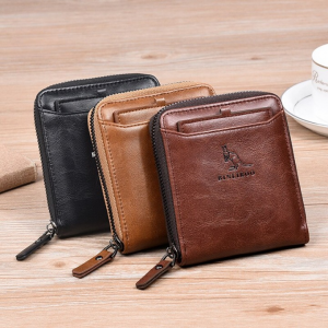 Men's Wallets Genuine Leather Wallet Men Purse Card Holder Man Short Zipper Wallet RFID Anti Theft Money Bag High Quality