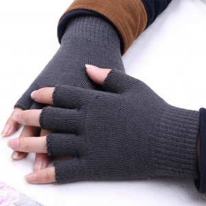 Unisex Winter Warm Knitted Half Finger Gloves Women Men's Solid Black Gray Fingerless Stretchy Elastic Mittens Guantes Mujer