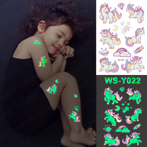 Luminous Night Tattoo Stickers For Children Unicorn Stars Temporary Waterproof Tatto Body Art Kid Halloween Cartoon Fake Tatoo