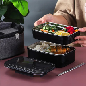 1000ml Double Layers Stainless Steel 304 Lunch Box With Insulation Bag Leak-Proof Thermal Bento Box Adult Student Food Container