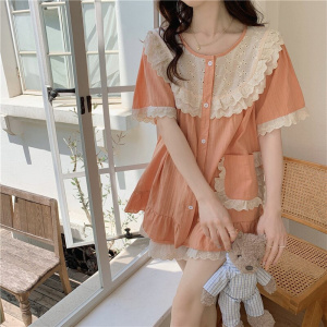 Princess Home Wear Pajama Set Short Sleeve Embroidery Lace Tops Sleepwear Shorts Suit Comfortable Summer Pyjamas Out Wear D358