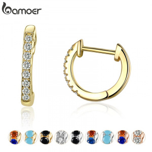 Bamoer 925 Silver Huggie Hoop Earrings for Women with Cubic Zirconia 10 Colors  Gold Color Statement Jewelry SCE498