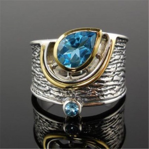 Huitan Drop Shipping Ethnic Women Rings Personality Design with Water Drop Stone Female Party Ring Birthday Gift Jewelry Ring