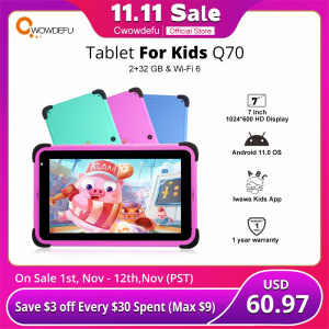 CWOWDEFU 7" Kids Tablets Android 11 2GB 32GB Quad Core WIFI 6 Google Play Children Tablet for kids in Hebrew Kids-proof Case Q70