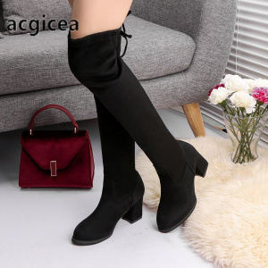 oymlg Fashion Women Boots Over The Knee Heels Quality Suede Long Comfort Square Botines Mujer Thigh High Boots