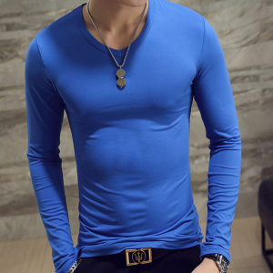 2021 Elastic Mens T-Shirt O-Neck Round Neck Long Sleeve Men T-Shirt For Male Lycra And Cotton T-Shirts Man Clothing