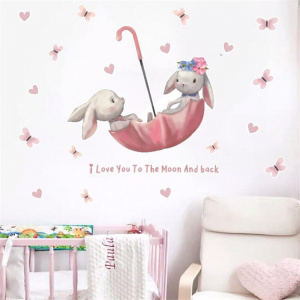 Pink cute rabbit wall sticker for kids room, living room bedroom wall decoration, home decoration, door sticker