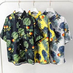 Palm Tree Printed Hawaiian Beach Shirt for Men Short Sleeve 3XL Aloha Shirts Mens Holiday Vacation Clothing Chemise