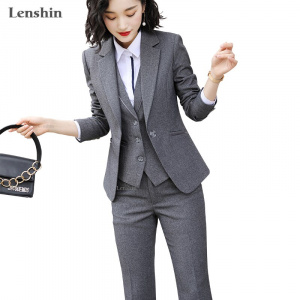 Lenshin Women Quality Suit Set Office Ladies Work Wear Women OL Pant Suits Formal Female Blazer Jacket  Vest trousers 3 Pieces