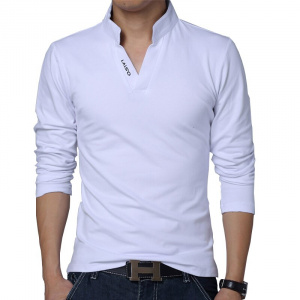 Mandarin Collar Long Sleeved Solid Cotton T-Shirts for Men