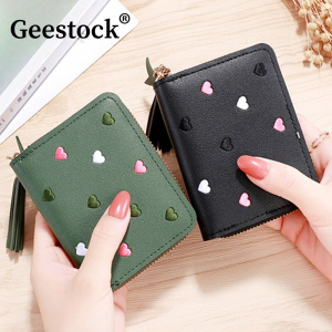 Geestock Tassel Women's Wallet Ladies Mini Coin Purse Wallets Short Zipper Credit Card Holder for Cute Purses Wallets for Women