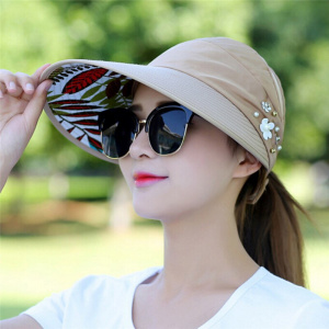 Wide Brim Beach Hat 1pc Women Sun Hats For Pearl Packable UV Protection Female Caps Sun Visor Hat With Big Heads