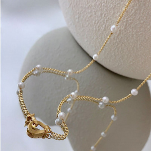 CHUHAN Real 18K Solid Gold Cuban Chain Pearl Necklace 18PCS Natural Real Pearls Women Genuine AU750 Fine Jewelry Gift For Wife